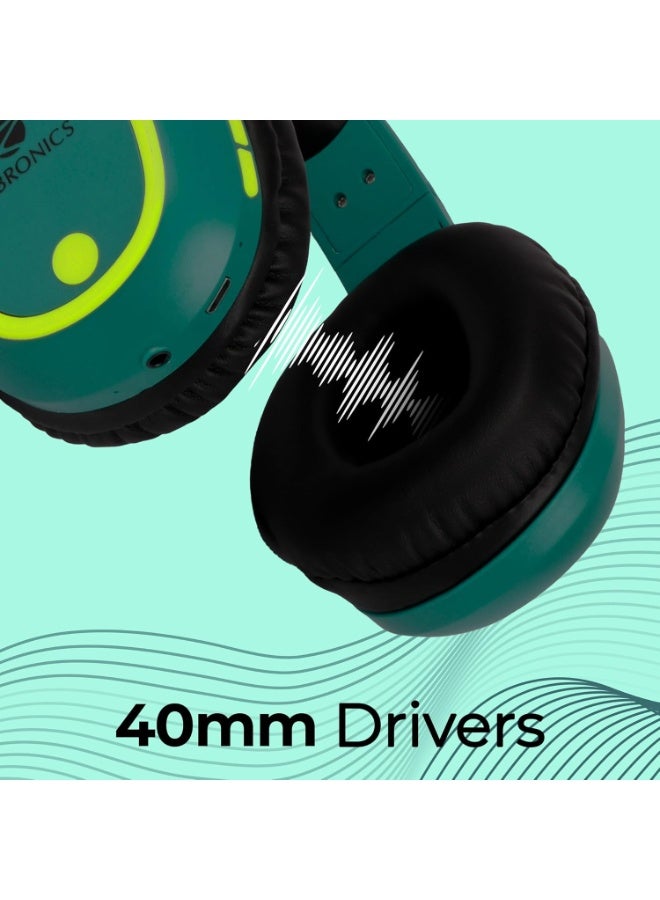 زيبونيكس ZEBRONICS Thunder Bluetooth 5.3 Wireless Over Ear Headphones with 60H Backup, Gaming Mode, Dual Pairing, Enc, Aux, Micro Sd, Voice Assistant, Comfortable Earcups, Call Function (Teal Green) - Image 3